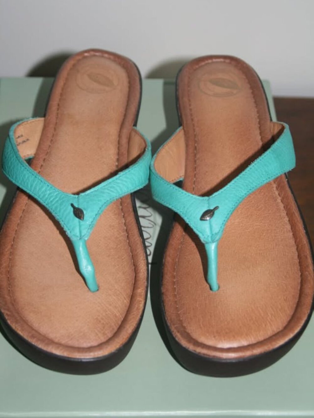 Nurture Leather Wedge Sandals Teal Turquoise Size 7.5 NWT